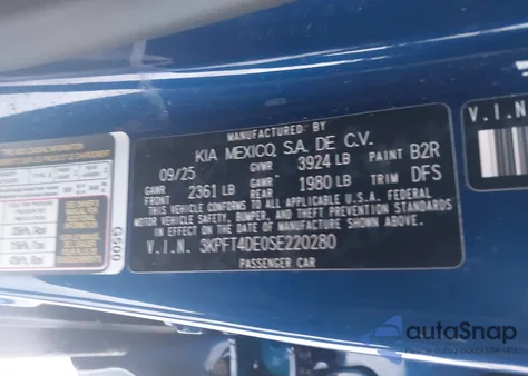 2025 Kia K4 Lxs из США, поврежденный, VIN 3KPFT4DE0SE220280